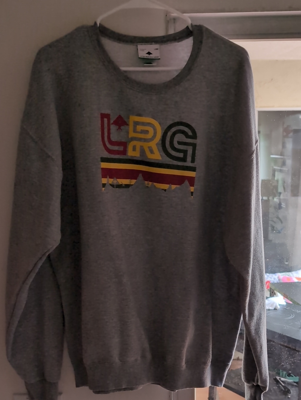 LRG Gray Crewneck Sweatshirt with Retro Multicolor Logo